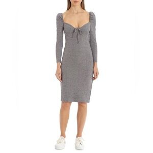 Avec Les Filles Womens Size Small Rib Knit Prairie Dress Grey Midi Long Sleeve